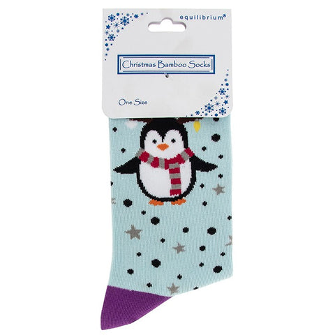 Ladies Christmas Bamboo Socks - Penguin