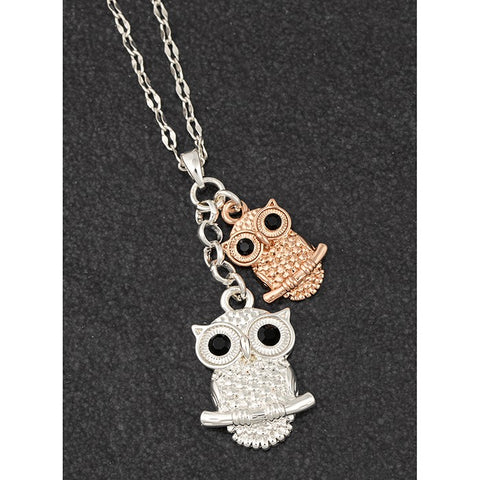 Pair of Owls 2 Tone Necklace