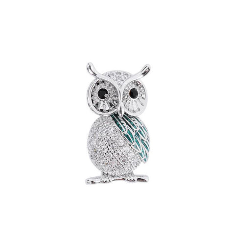 Silver owl brooch with Cubic Zirconia